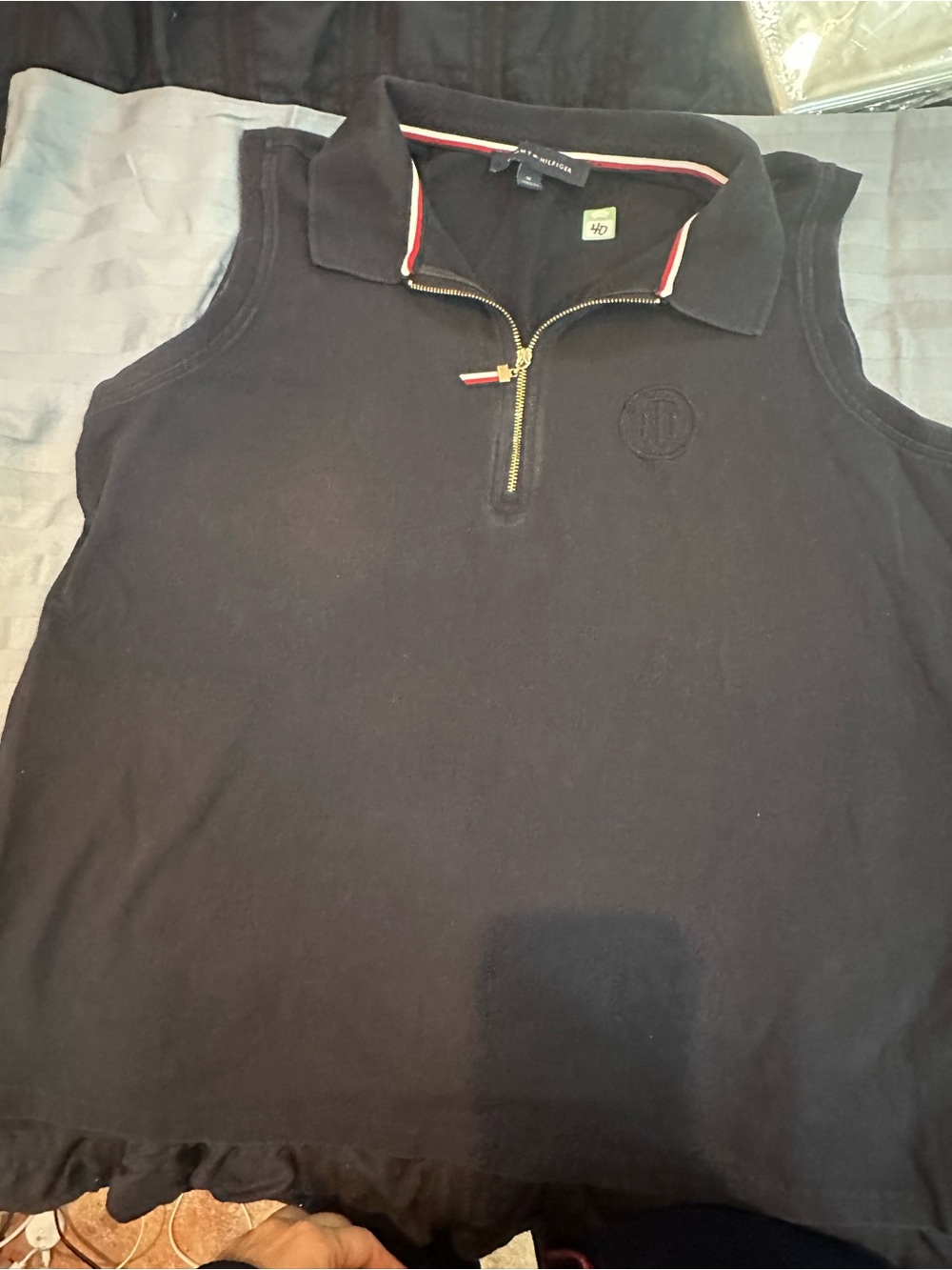 Tommy Hilfiger Black Zip Polo with Red & White Trim